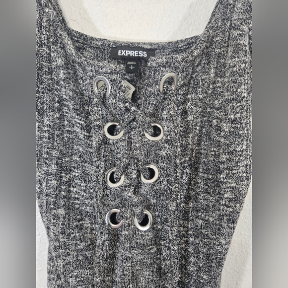 *NWT* Express Black/White Lace-Up Ribbed Bodysuit Festival Dark Academia Edgy, S - Picture 2 of 7